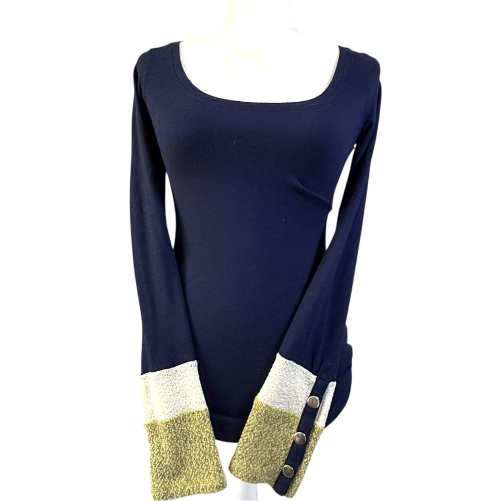 PattyBoutik Navy Top with Gold and Silver Accents